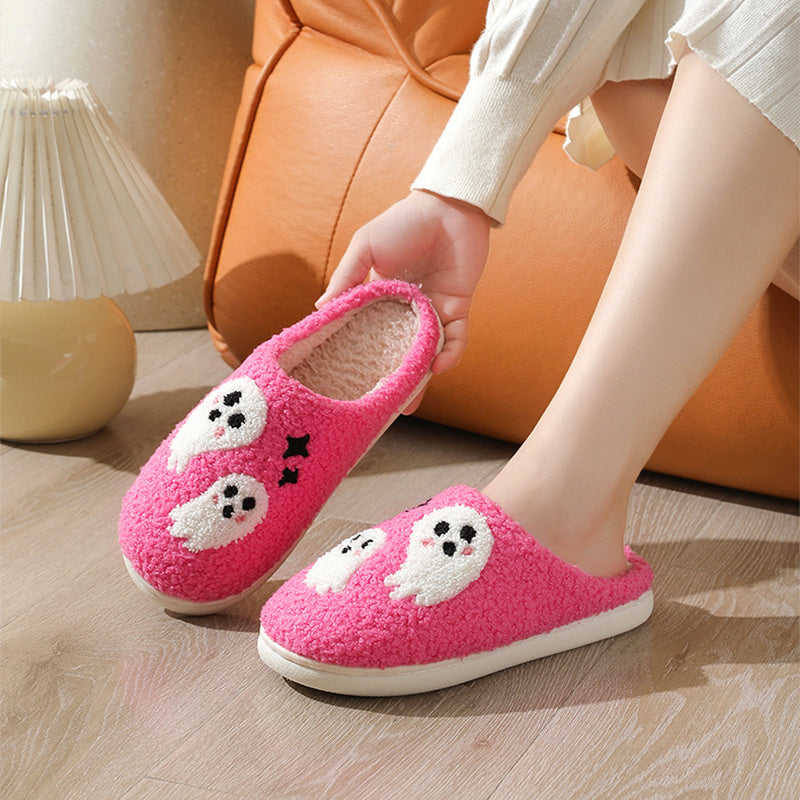 Chaussons d'intérieur antidérapants en coton pour femme, motif fantôme de dessin animé d'Halloween