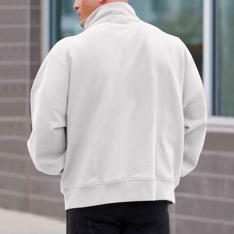 Sweat-shirt zippé de couleur unie pour homme, haut à manches longues doublé polaire, automne et hiver