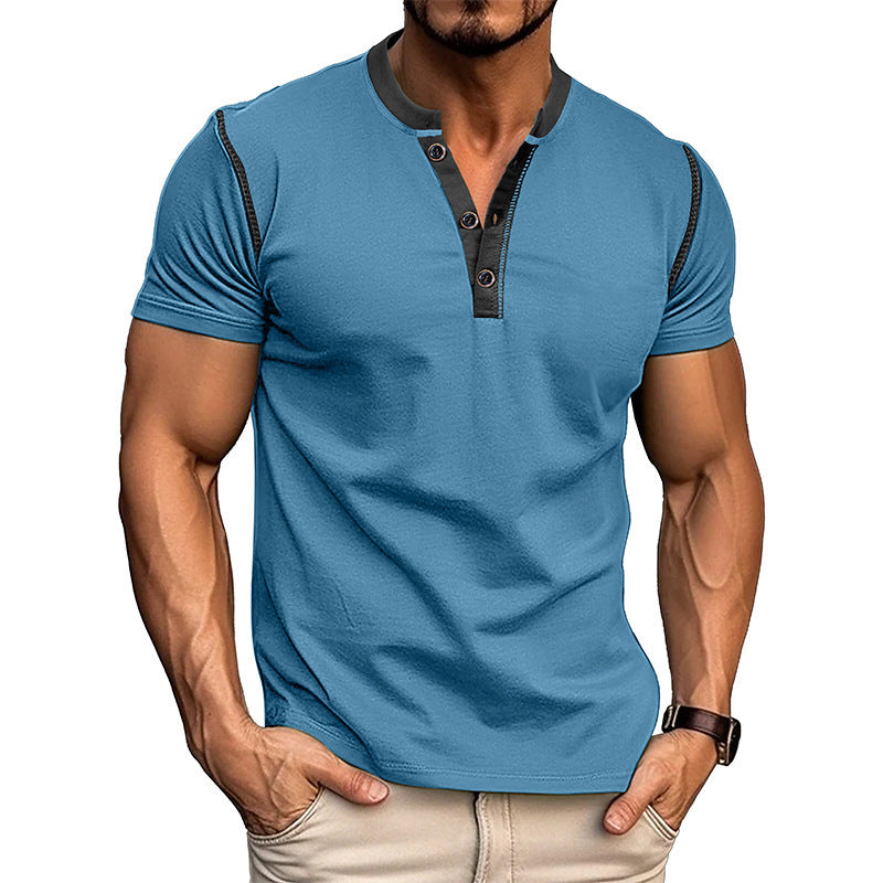 Polo à manches courtes et col en V pour homme, vêtement d'été tendance