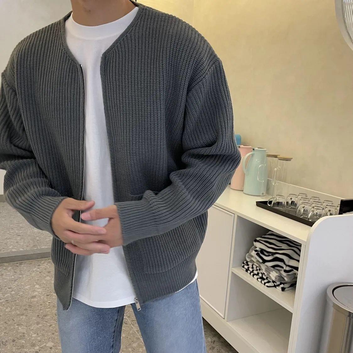 Cardigan tricoté zippé pour homme, doublé, col cheminée, pull, poches, manteau, toutes saisons, confortable, doux, manches longues