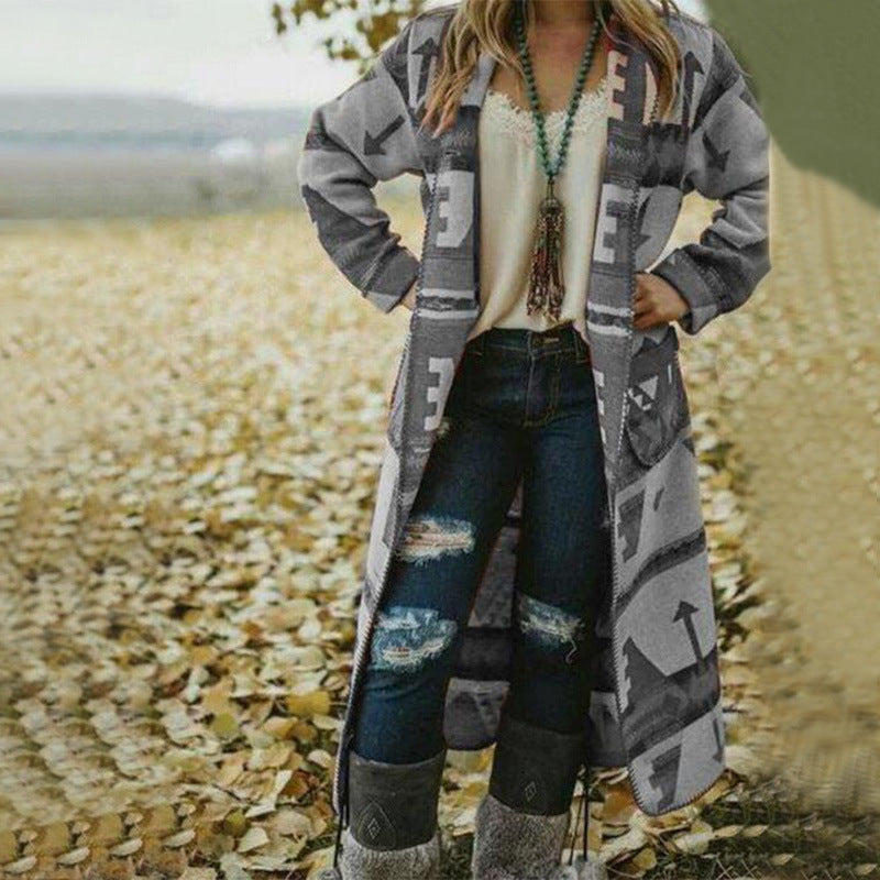 Manteau long imprimé à manches longues et col croisé slim. Lire chaque description sur photo pour bien choisir votre grandeur