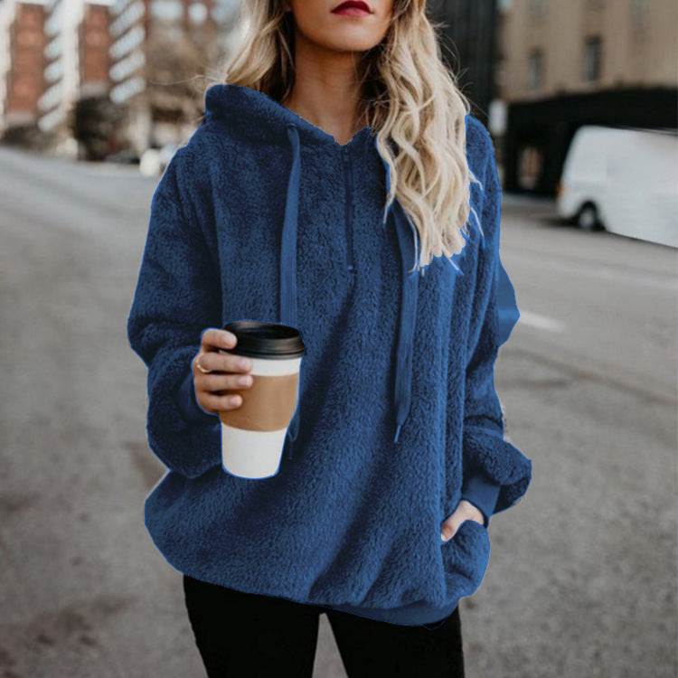 Sweat à capuche polaire à manches longues pour femme, style polaire, chaud, avec poches zippées, collection automne-hiver
