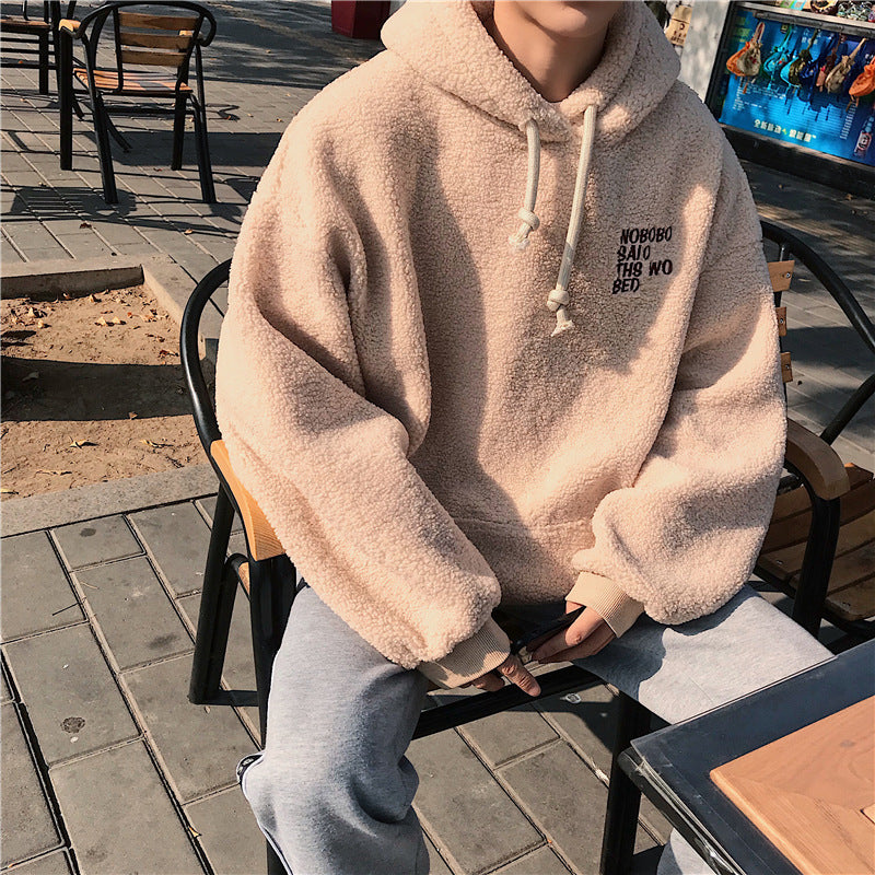Pull en laine d'agneau pour homme, veste polaire épaisse à capuche pour homme