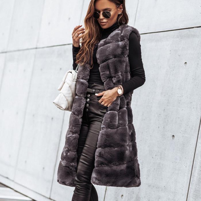 Manteau long de poils sans manches très classe pour femme chaud