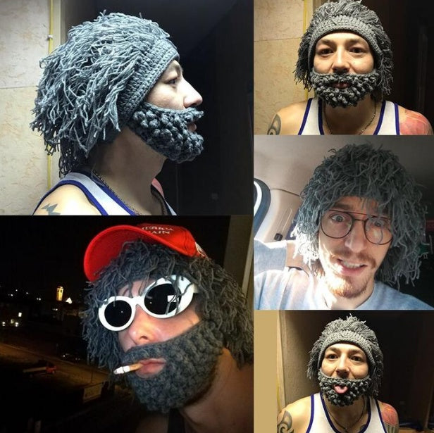 Chapeaux en laine tricotés faits à la main pour fête d'Halloween, barbe, perruques pour hommes et femmes