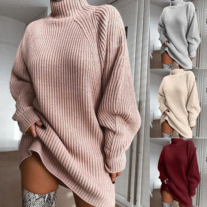 Pull long à col roulé uni pour femme, robe pull chaude d'hiver vérifier la description pour les grandeur.