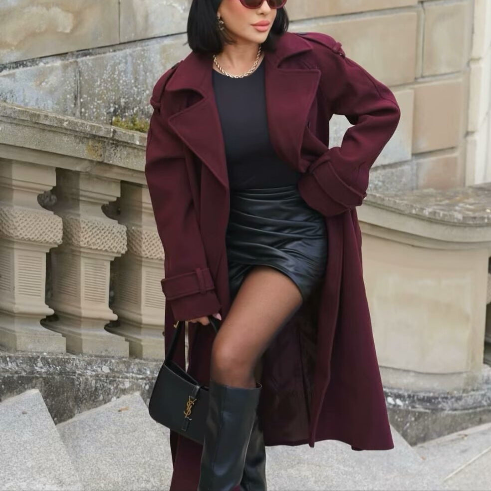 Manteau en laine à revers tendance avec ceinture, trench-coat croisé long pour femme bien lire la description pour choisir sa grandeur
