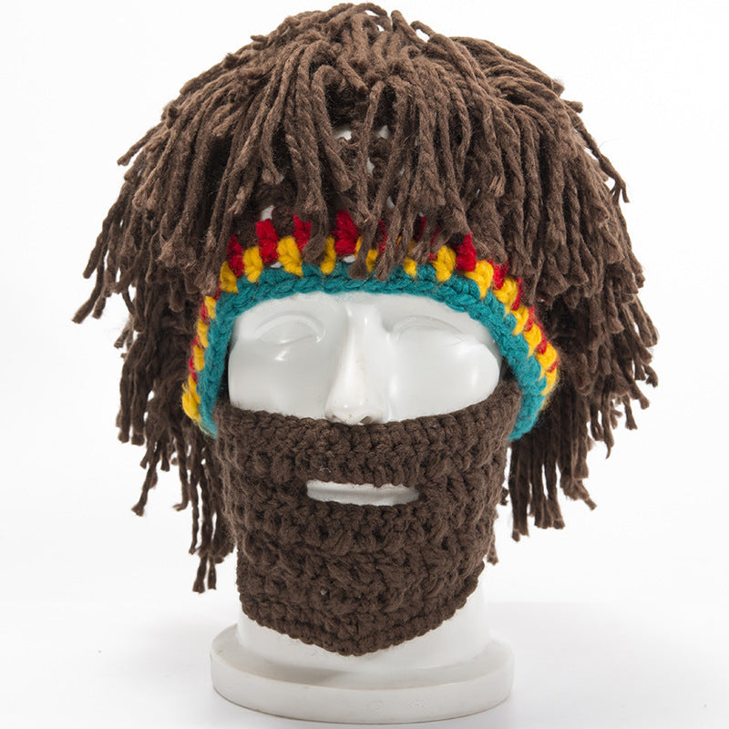 Chapeaux en laine tricotés faits à la main pour fête d'Halloween, barbe, perruques pour hommes et femmes
