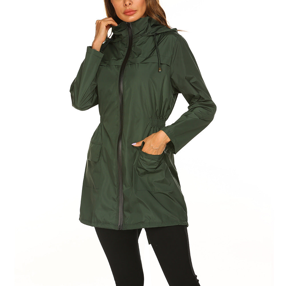 Veste imperméable légère à capuche pour femme, coupe-vent, couleur unie