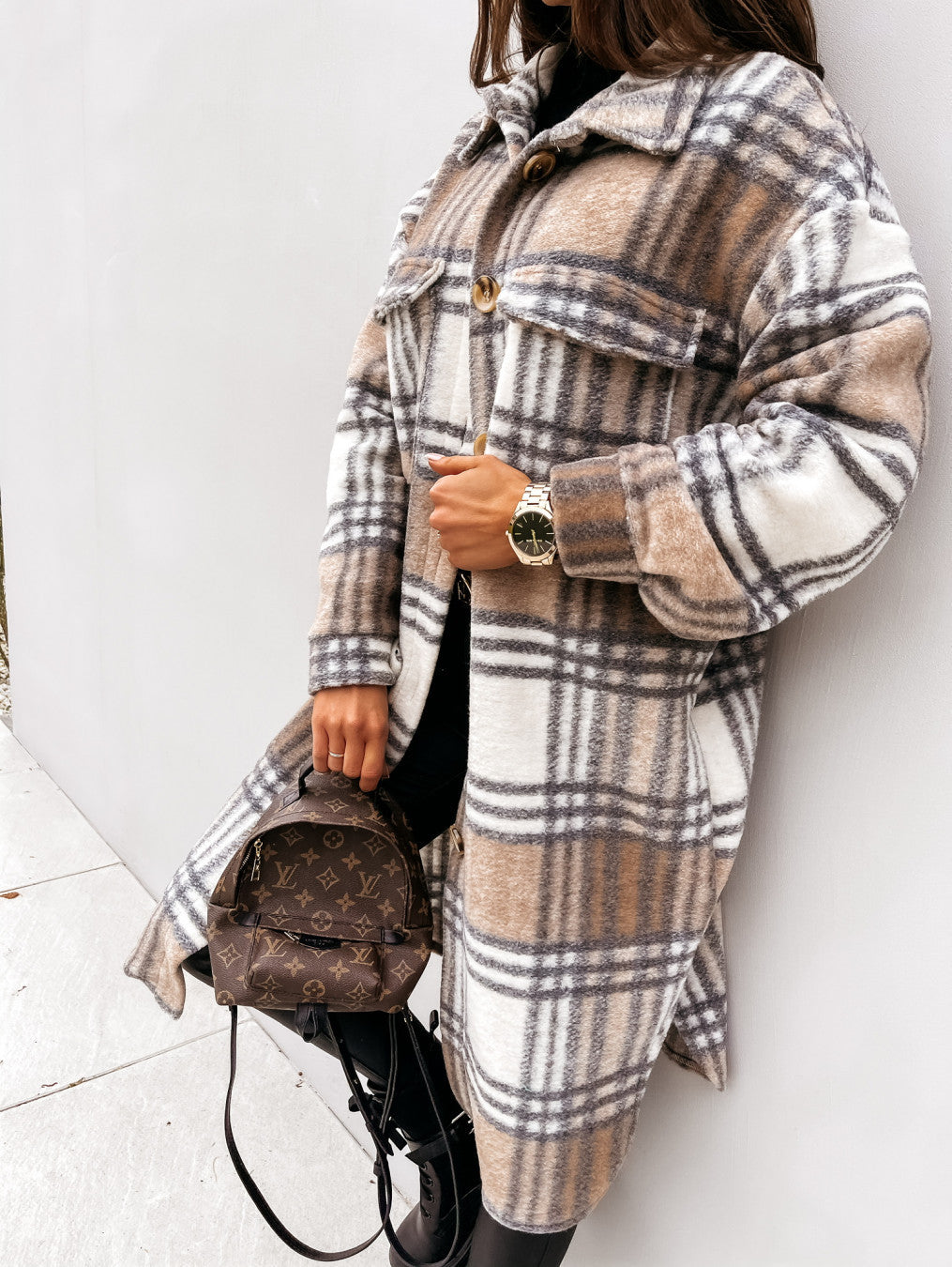 Manteau long en laine à carreaux, décontracté et chaud, à revers boutonnés bien lire les descriptions sur chaque article pour choisir votre bonne grandeur