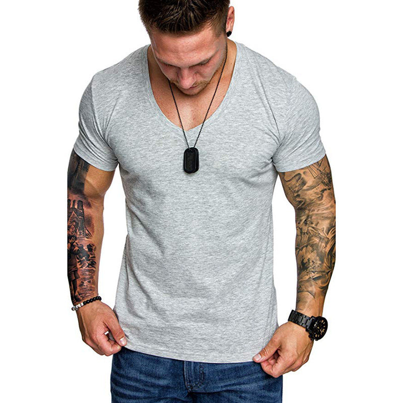 T-shirt col V décontracté pour homme, couleur unie, grande taille, style sport