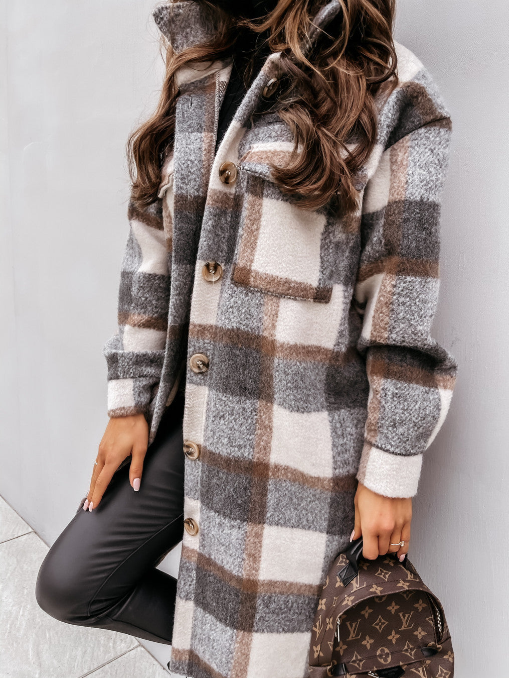 Manteau long en laine à carreaux, décontracté et chaud, à revers boutonnés bien lire les descriptions sur chaque article pour choisir votre bonne grandeur