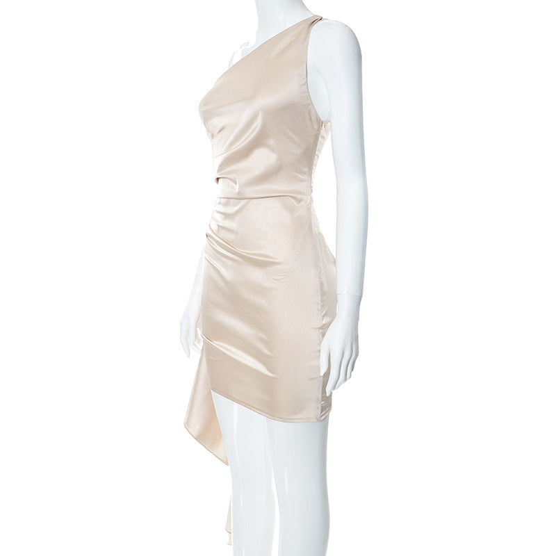 Mini-robe asymétrique sans manches, sexy slim dos nu, robes de soirée et de mariage, vêtements pour femmes