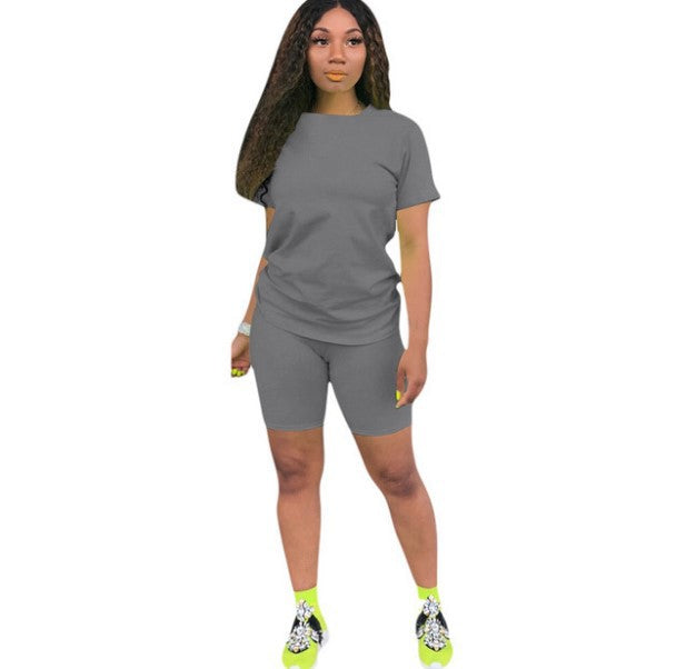 Combinaison de sport décontractée deux pièces pour femme, couleur unie