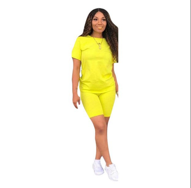Combinaison de sport décontractée deux pièces pour femme, couleur unie