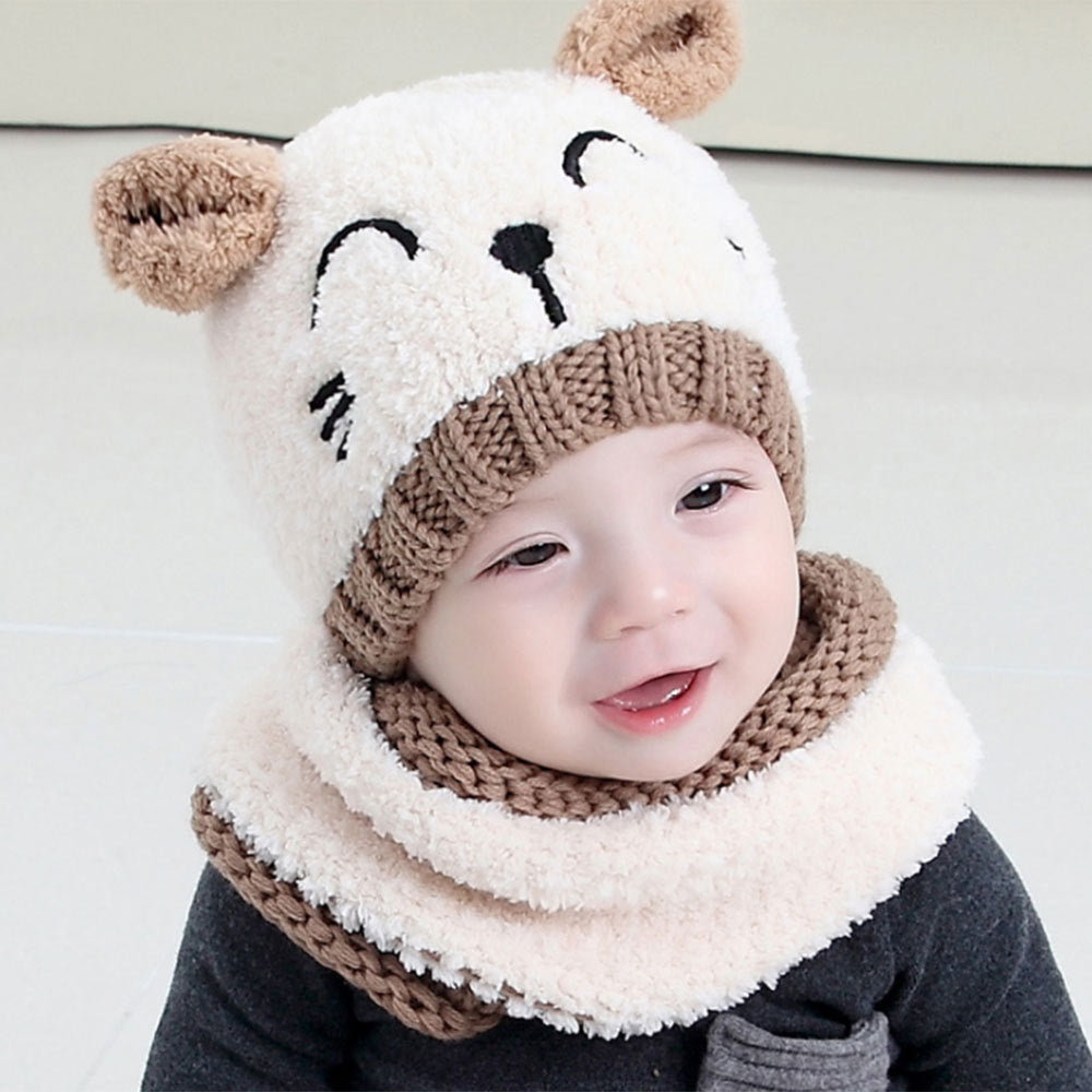 Tuque et foulard en laine,cute, chaud et confortable pour bébé