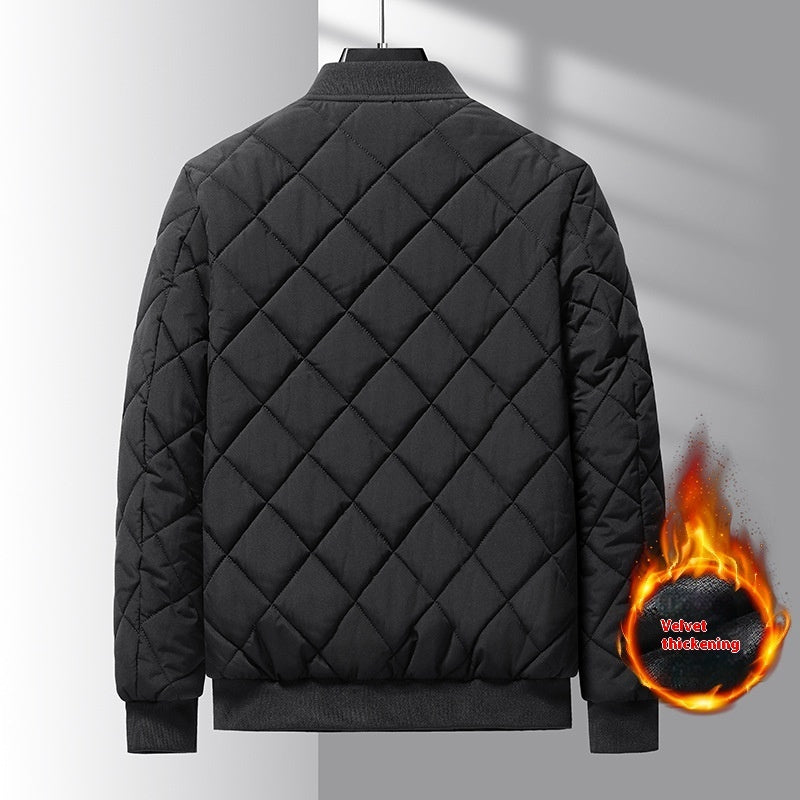 Manteau d'hiver en coton à coutures rhombiques pour homme, veste de baseball épaisse et chaude, décontractée, couleur unie