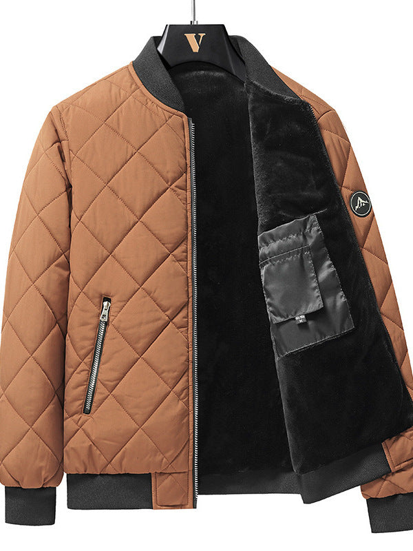 Manteau d'hiver en coton à coutures rhombiques pour homme, veste de baseball épaisse et chaude, décontractée, couleur unie