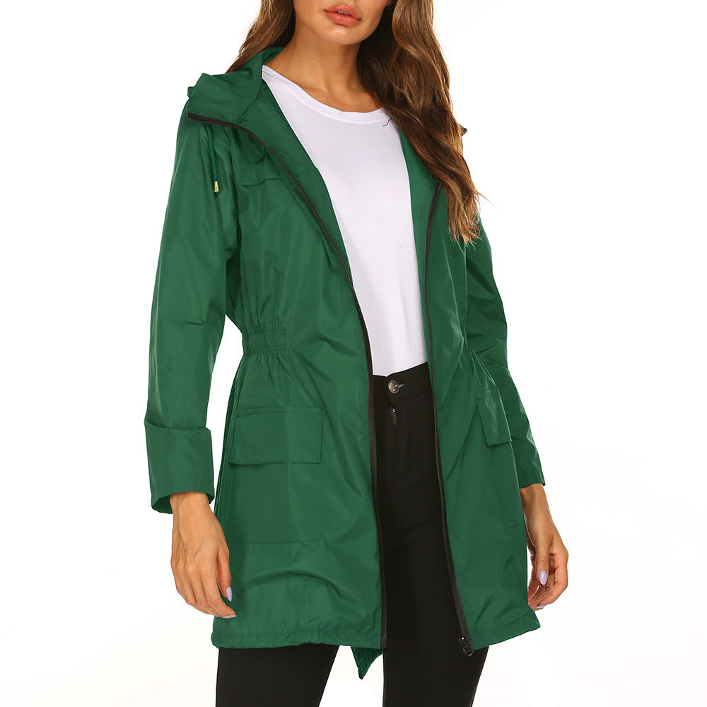 Veste imperméable légère à capuche pour femme, coupe-vent, couleur unie