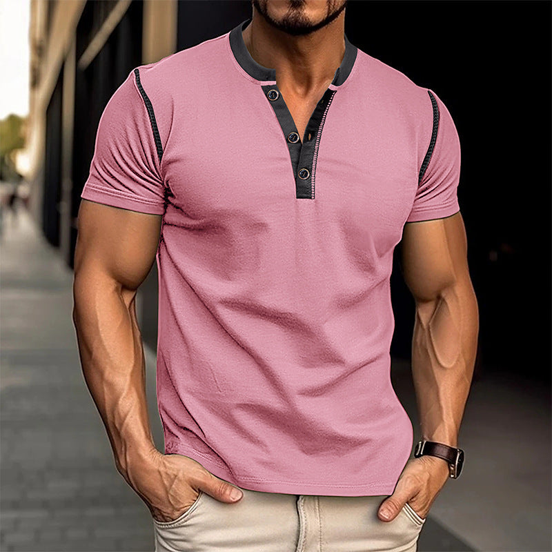 Polo à manches courtes et col en V pour homme, vêtement d'été tendance