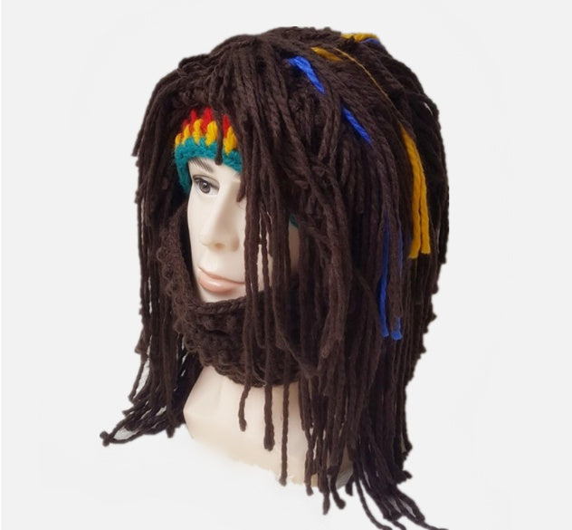 Chapeaux en laine tricotés faits à la main pour fête d'Halloween, barbe, perruques pour hommes et femmes
