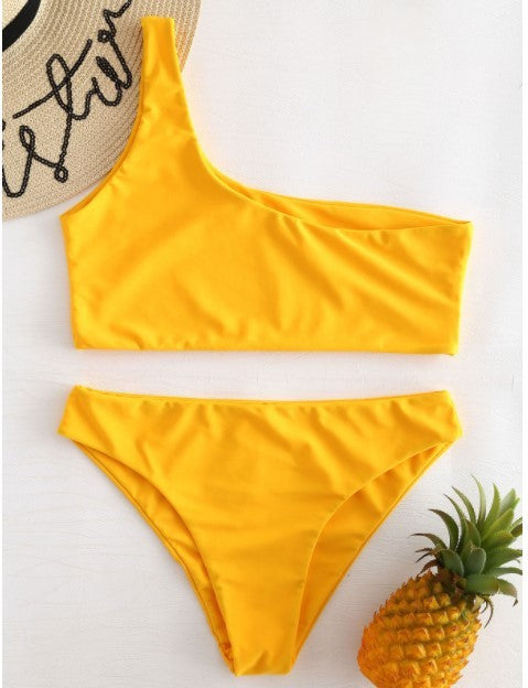 One Shoulder Bikini Swimsuit Suit Without Steel Ring