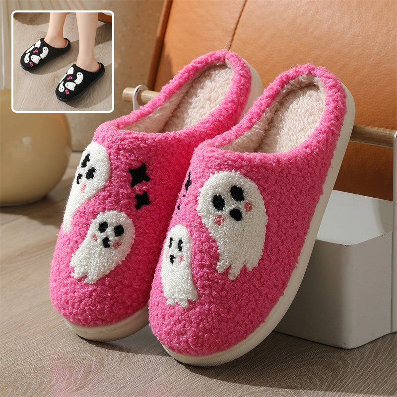 Chaussons d'intérieur antidérapants en coton pour femme, motif fantôme de dessin animé d'Halloween