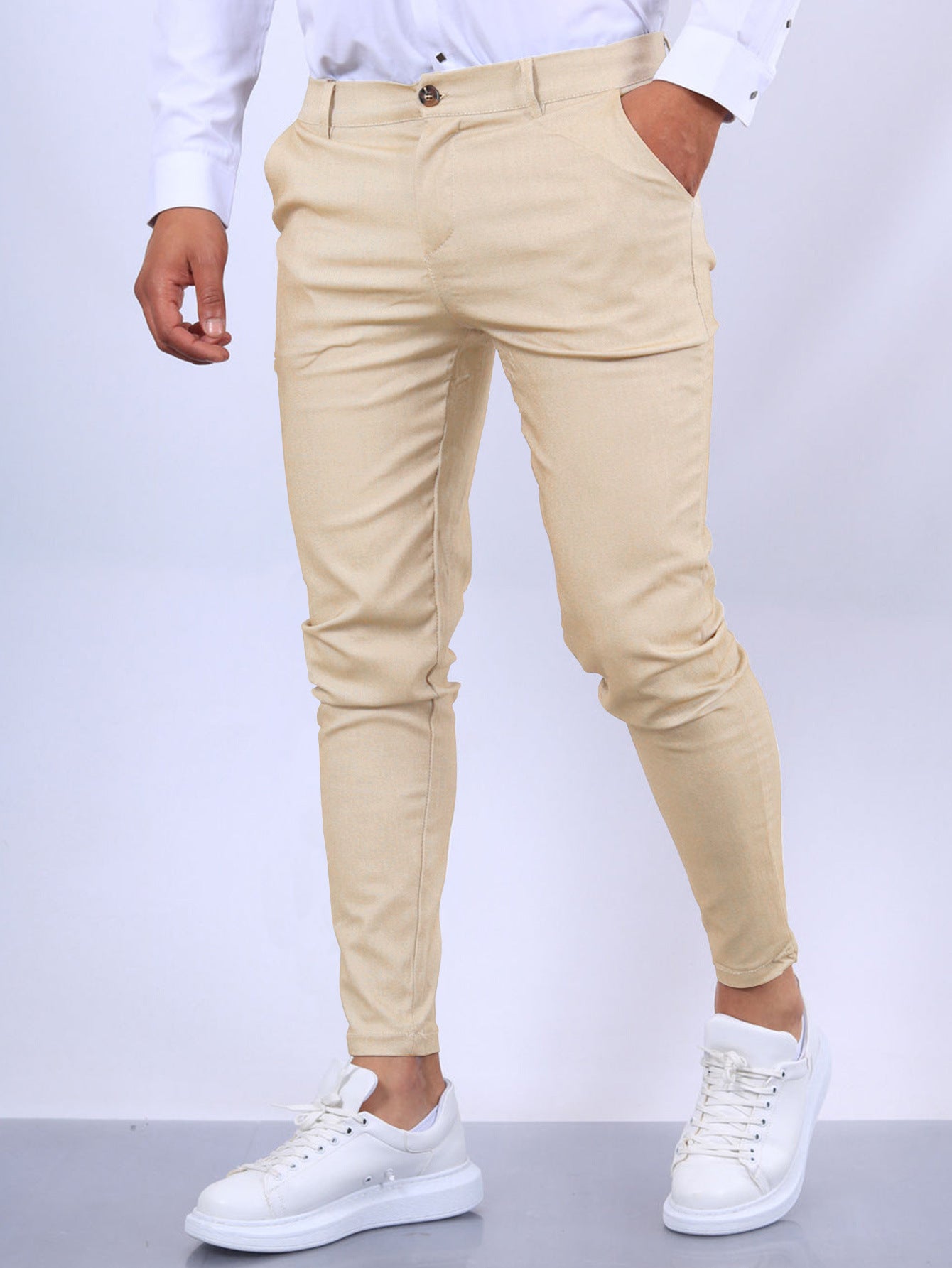 Pantalon slim boutonné pour homme, tendance, uni