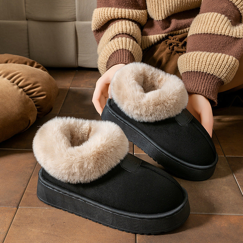 Chaussons en coton à enveloppement de cheville pour femmes, bottes de neige épaisses à la mode