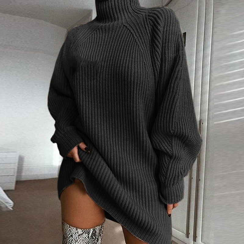Pull long à col roulé uni pour femme, robe pull chaude d'hiver vérifier la description pour les grandeur.