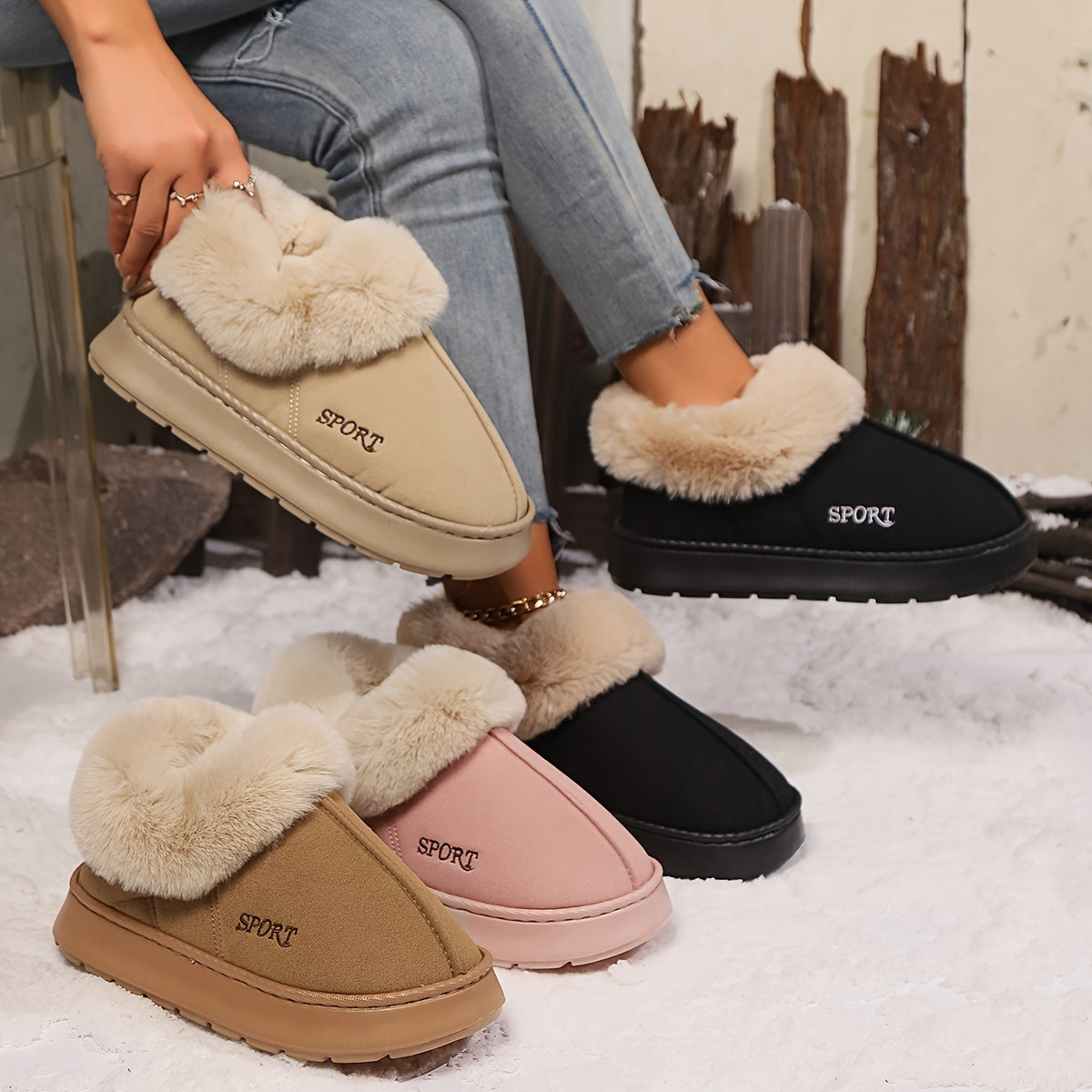Chaussons confortables et doux pour femmes, chaussures à plateforme antidérapantes avec doublure en fausse fourrure, semelle silencieuse et ajustement confortable pour l'intérieur