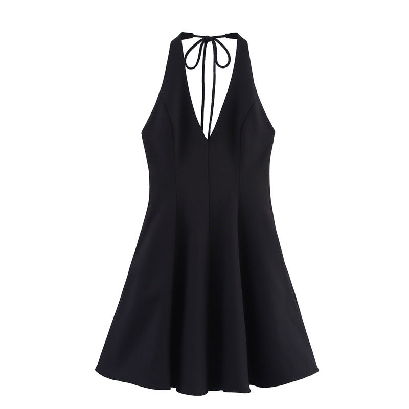 Robe dos nu style européen et américain à col licou large et ondulé