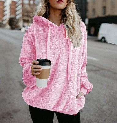 Sweat à capuche polaire à manches longues pour femme, style polaire, chaud, avec poches zippées, collection automne-hiver