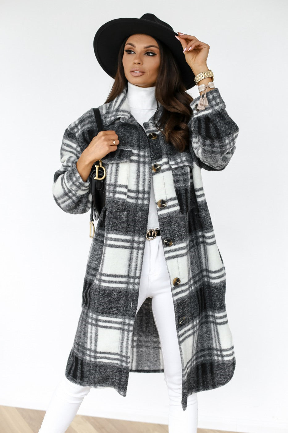 Manteau long en laine à carreaux, décontracté et chaud, à revers boutonnés bien lire les descriptions sur chaque article pour choisir votre bonne grandeur