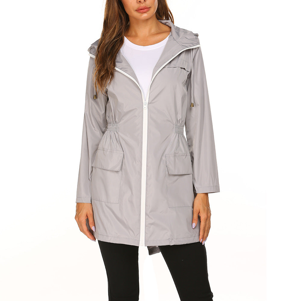 Veste imperméable légère à capuche pour femme, coupe-vent, couleur unie