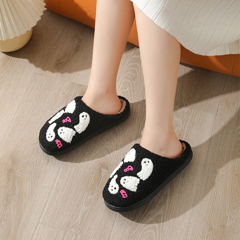 Chaussons d'intérieur antidérapants en coton pour femme, motif fantôme de dessin animé d'Halloween