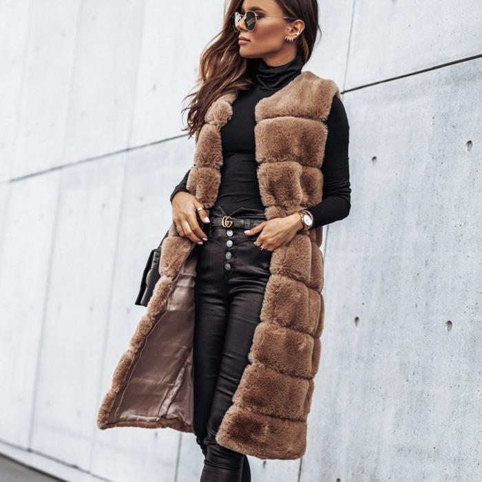 Manteau long de poils sans manches très classe pour femme chaud
