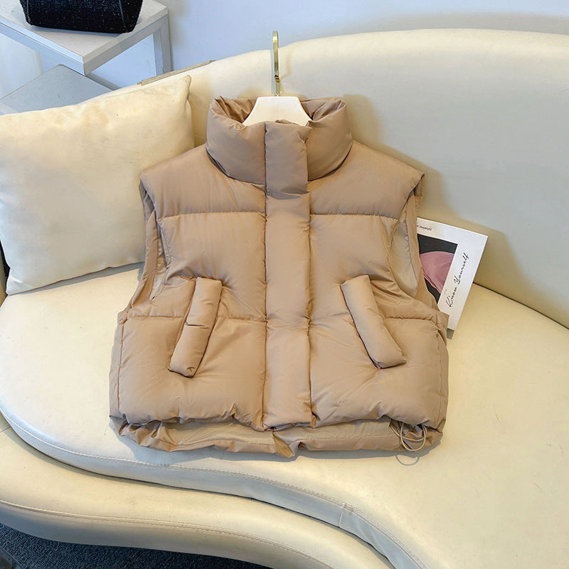 Gilet court en coton taille haute pour femme, automne et hiver
