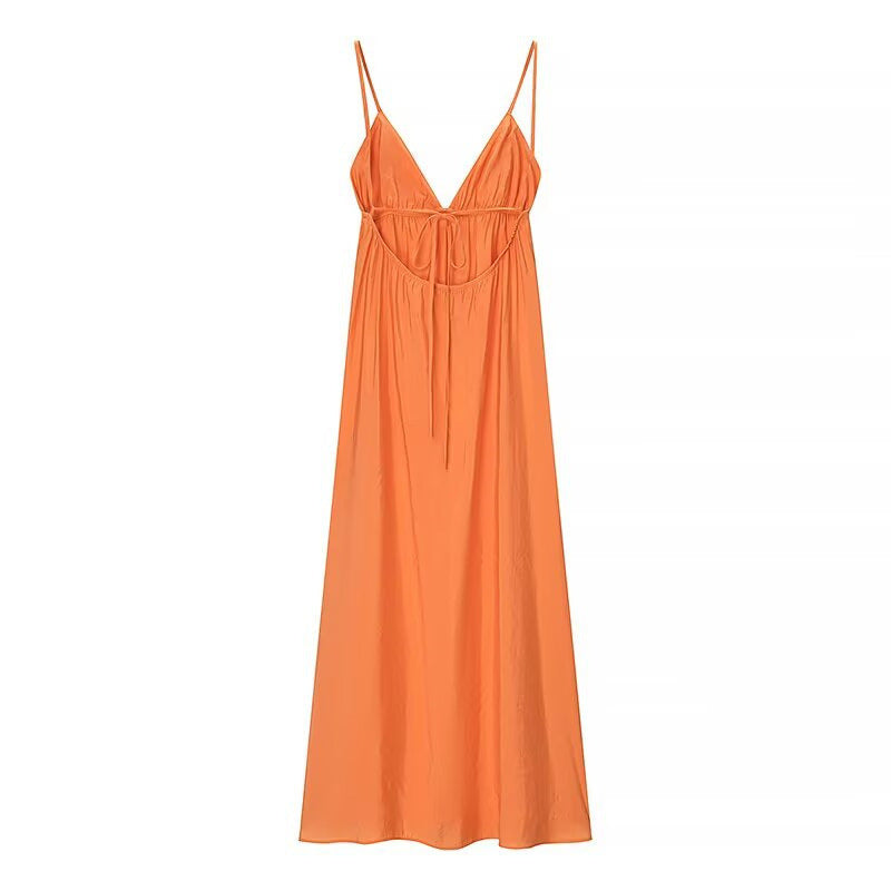 Robe mi-longue sexy à bretelles spaghetti et dos nu