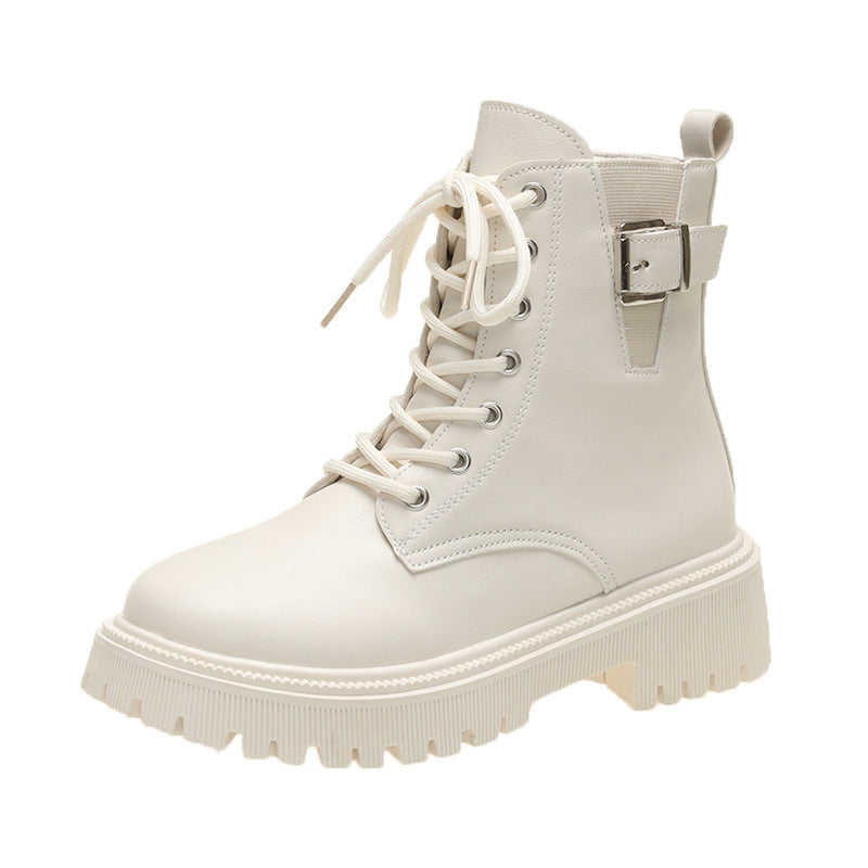 Bottines noires à lacets et boucle de ceinture de style britannique pour l'automne et l'hiver