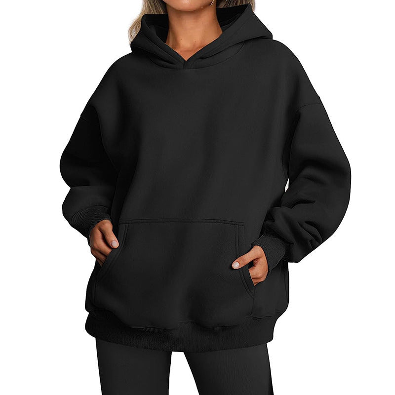 Sweats à capuche pour femmes avec poches, sweat-shirt tendance uni, pull à capuche surdimensionné, vêtements pour femmes