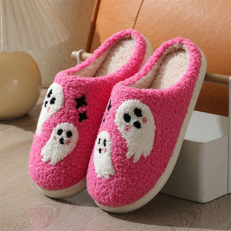 Chaussons d'intérieur antidérapants en coton pour femme, motif fantôme de dessin animé d'Halloween