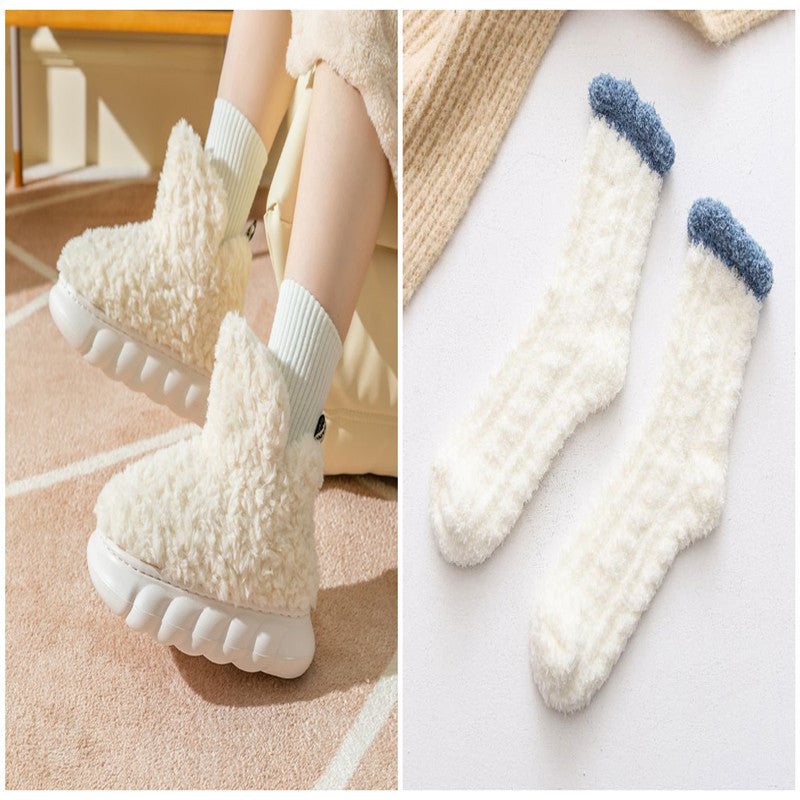 Chaussons d'hiver imperméables à talons pour la maison, à porter à l'intérieur et à l'extérieur, en coton, très confortables