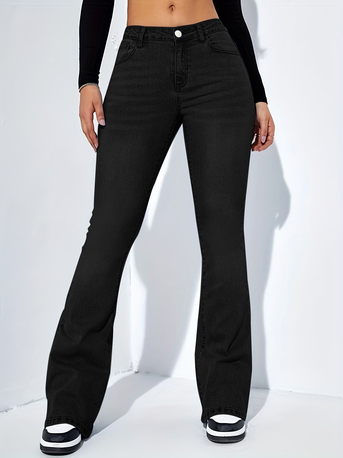 Jean slim évasé pour femme, pantalon extensible décontracté à taille haute