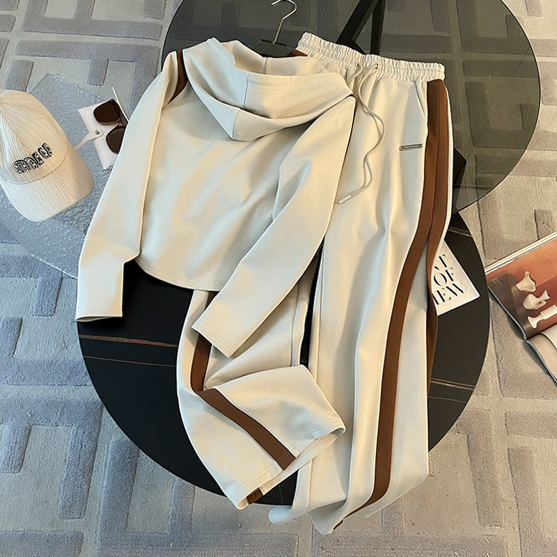 Ensemble veste et pantalon à jambes larges pour femme, style sport décontracté, avec fermeture éclair et capuche