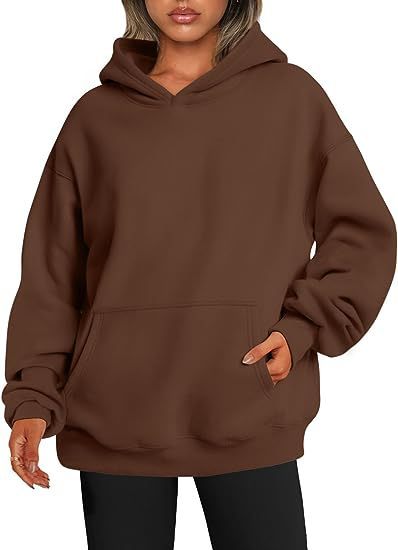 Sweats à capuche pour femmes avec poches, sweat-shirt tendance uni, pull à capuche surdimensionné, vêtements pour femmes