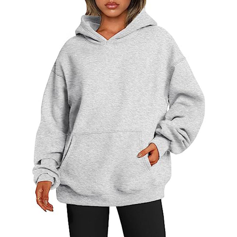 Sweats à capuche pour femmes avec poches, sweat-shirt tendance uni, pull à capuche surdimensionné, vêtements pour femmes