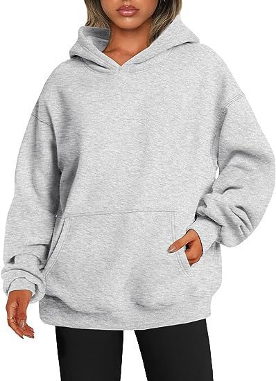 Sweats à capuche pour femmes avec poches, sweat-shirt tendance uni, pull à capuche surdimensionné, vêtements pour femmes