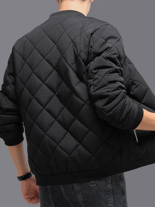 Manteau d'hiver en coton à coutures rhombiques pour homme, veste de baseball épaisse et chaude, décontractée, couleur unie