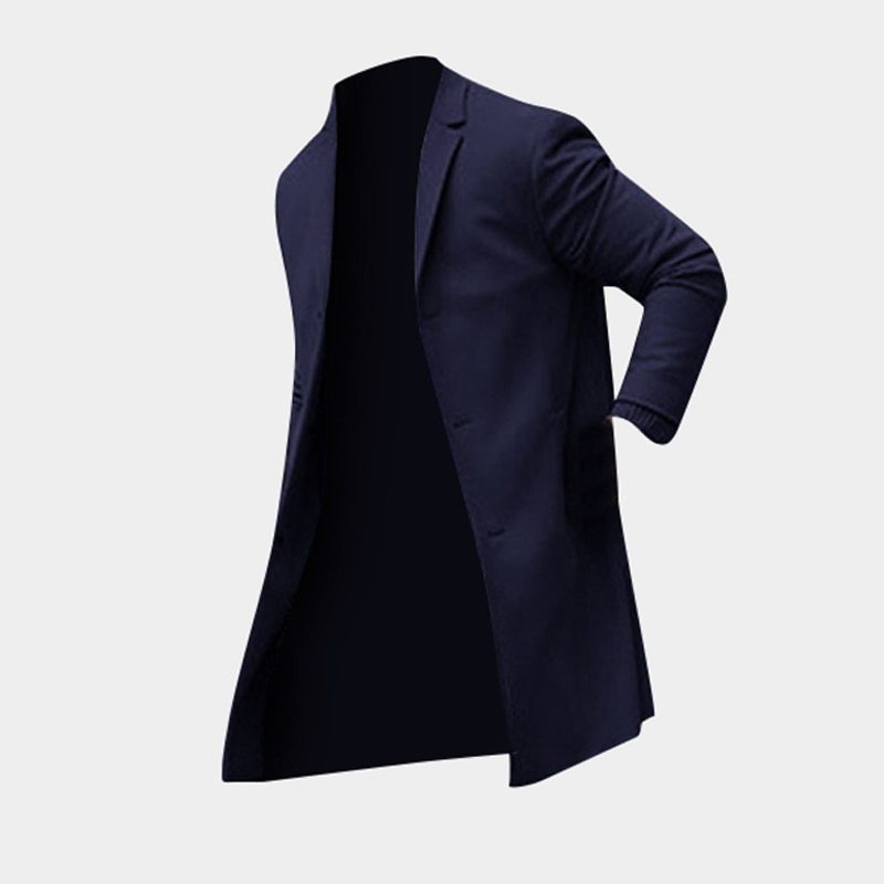 Trench-coat long pour homme, veste classique, couleur unie, coupe slim